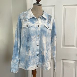 Mazik distressed Jean jacket 100% cotton button-down pockets blue women L large